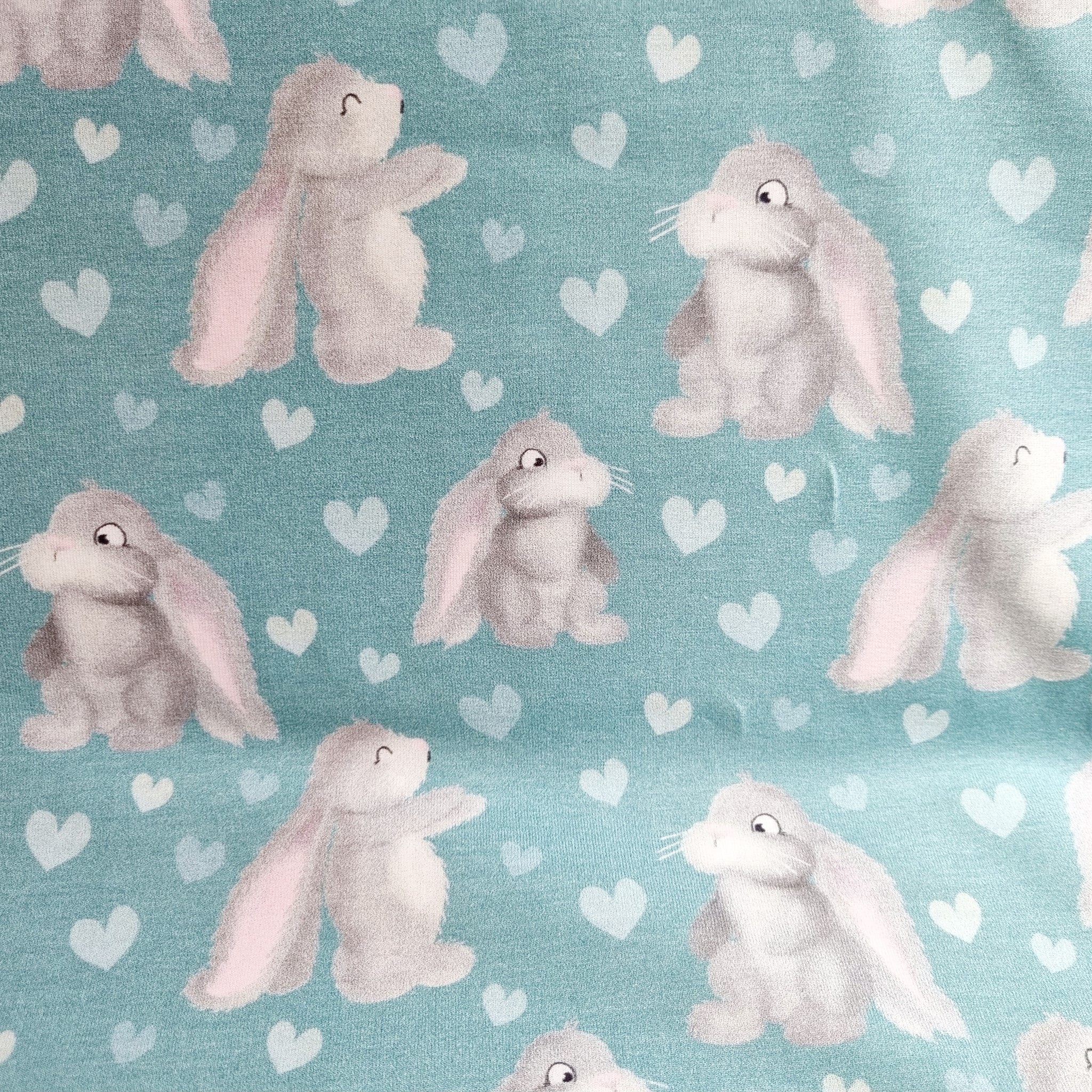 Bild von Baumwolljersey Hase, mint, rosa